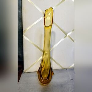 14 Inch Viking Glass Honey Amber Swung Drape Vase.